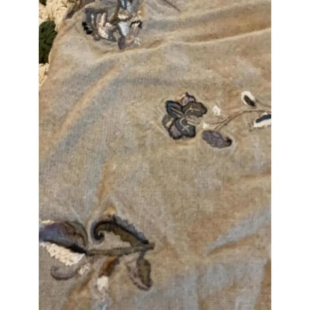 Linen Floral Embroidered  Square Pillow Cover